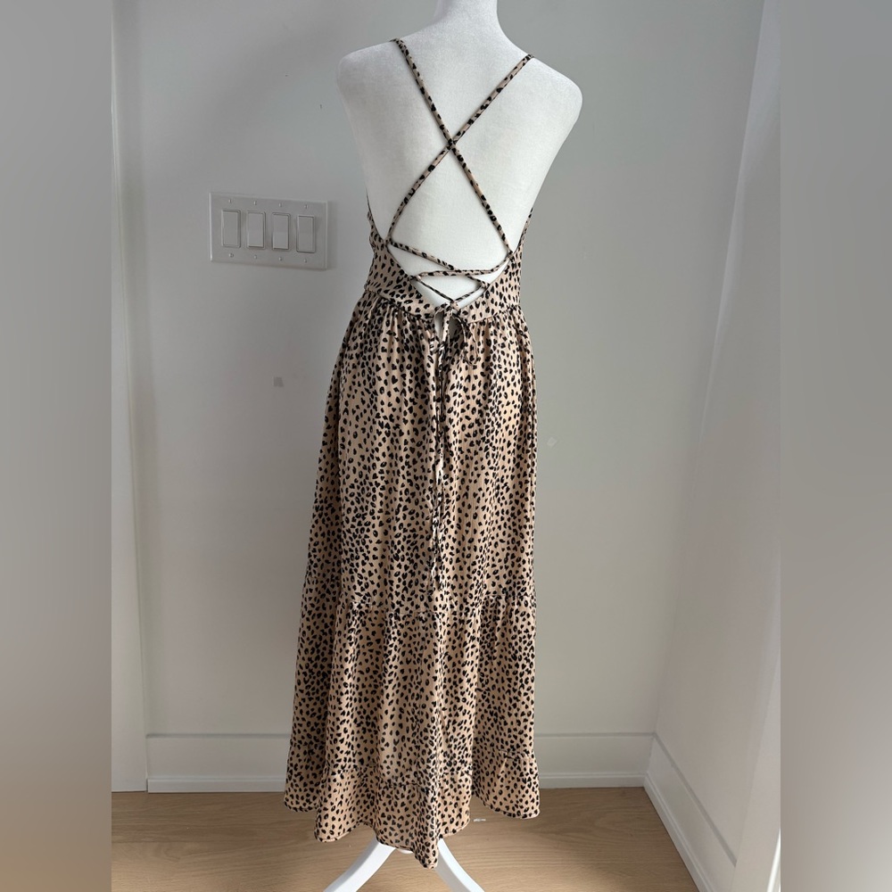 Cupshe‎ Animal Spot Print Tie Back Vneck Lace-up Backless Maxi Slip Dress NEW - Picture 6 of 11
